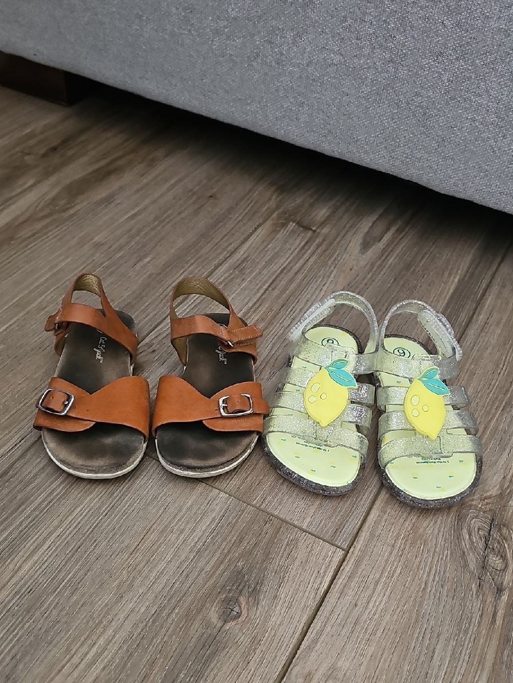 Kids Brown Leather Sandals and Yellow Glitter Lemon Sandals